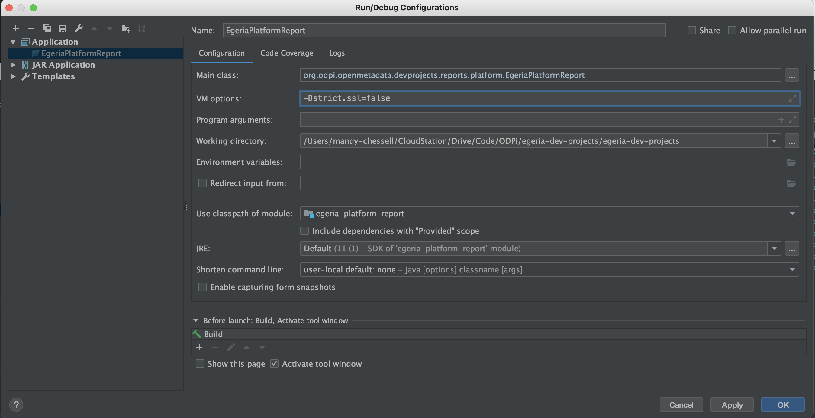 egeria-platform-report configuration fixed