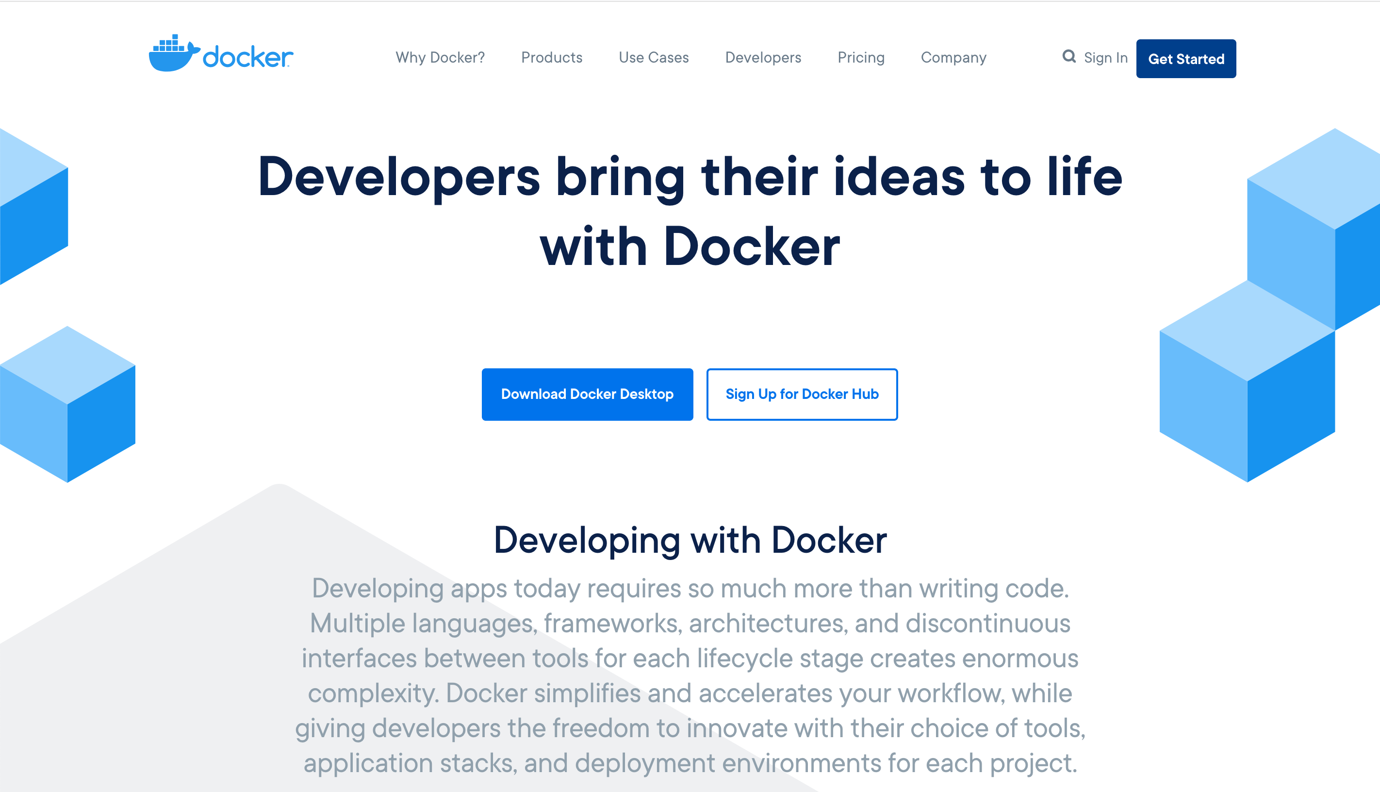 DockerHub home page