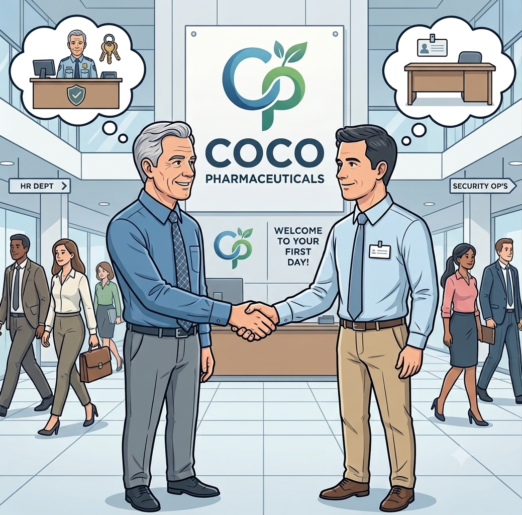 Ivor welcoming Simon Burr to Coco Pharmaceuticals