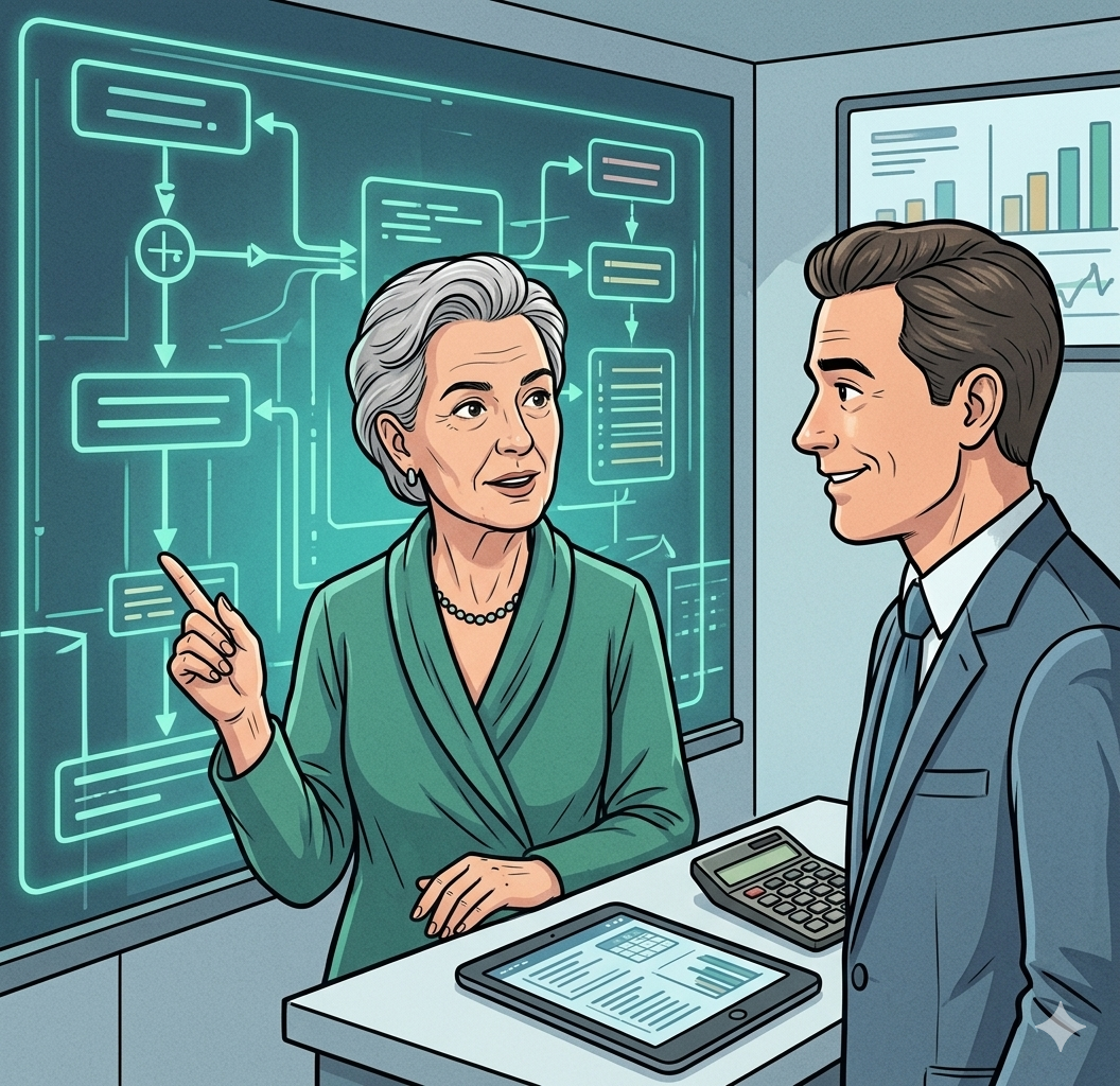 Erin and Harry discussing the data he needs for sales
