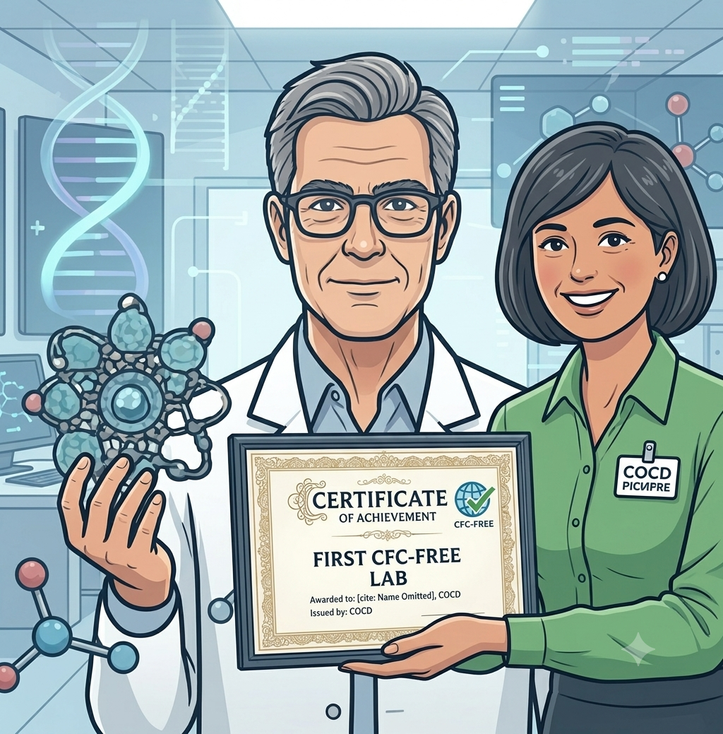 Tom awarding Zach the CFC-Free certificate