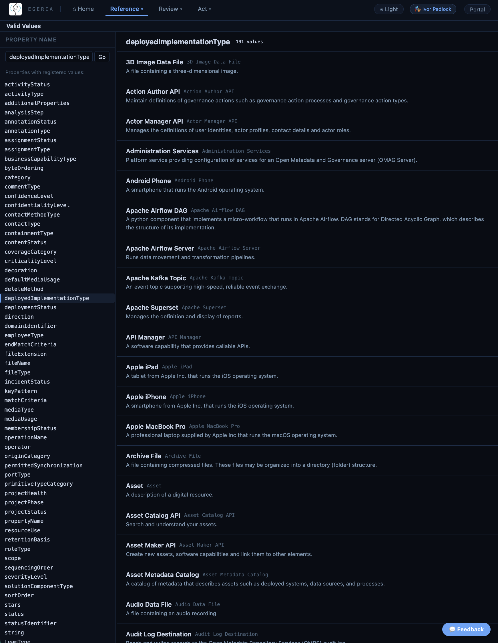 View of a valid value list